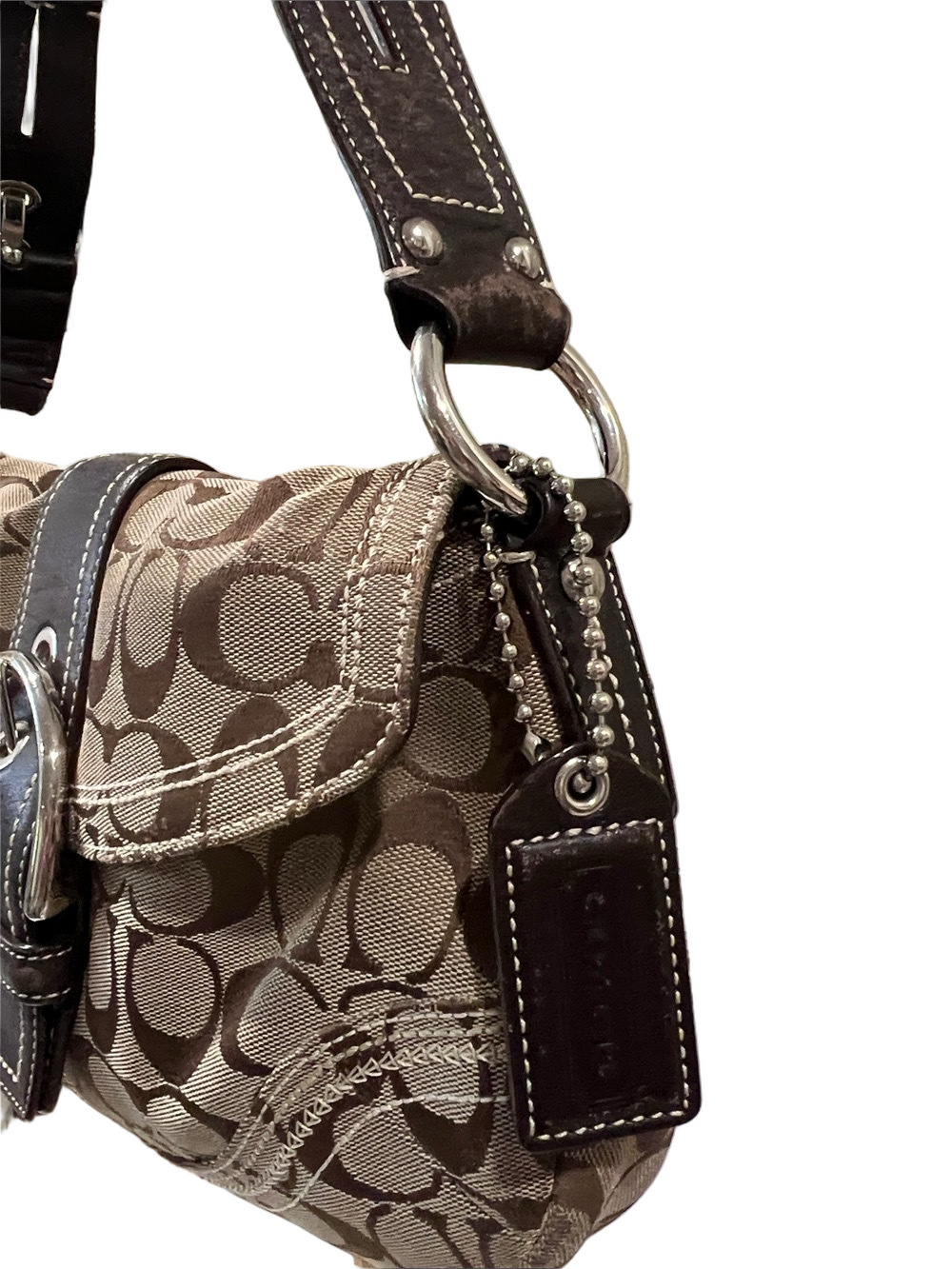 Coach Soho Signature C Jacquard Vintage Shoulder Bag with Dark Brown Trim EUC - Picture 4 of 15